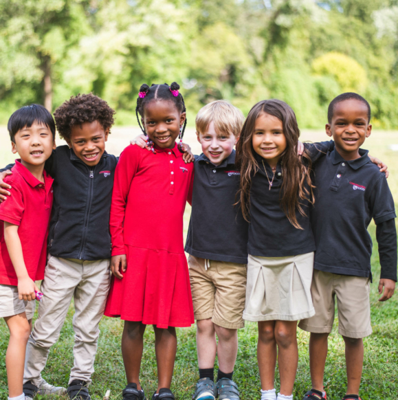 Group of kids in school uniform.